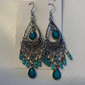 COPY - Blue/Silver Jeweled Chandelier Earrings